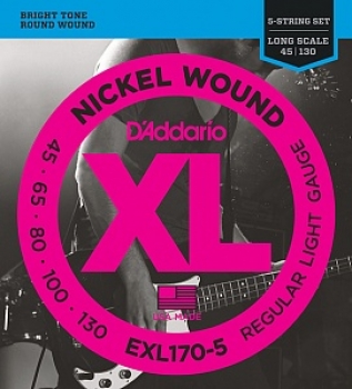Струны для 5-ти струнной бас-гитары 45-130 D'Addario EXL170-5 String Nickel