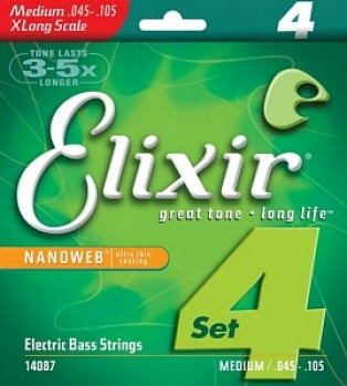Струны для Бас-гитары 45-105 Elixir 14087 Nanoweb Coated XLong