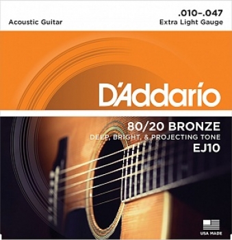Струны для акустической гитары 10-47 D'Addario EJ10 80/20 Bronze