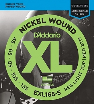 Струны для 5-ти струнной бас-гитары 45-135 D'Addario EXL165-5 String Nickel