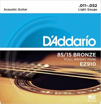 Струны для акустической гитары 11-52 D'addario EZ910 85-15 Bronze