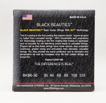 Струны для Бас-гитары 30-125 DR Extra Life BKB6-30 Black Beauties Черные